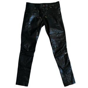 Please Women’s Shiny Black Low Rise Skinny Jeans with Silver- Size Small